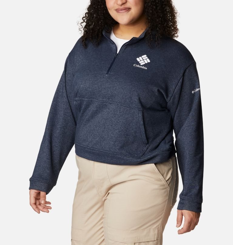 Women's Columbia Trek French Terry Half Zip Sweatshirts Navy | Plus Size CA-AL45C